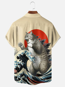 Moisture-wicking Ukiyo-e Monster Cat Hawaiian Shirt