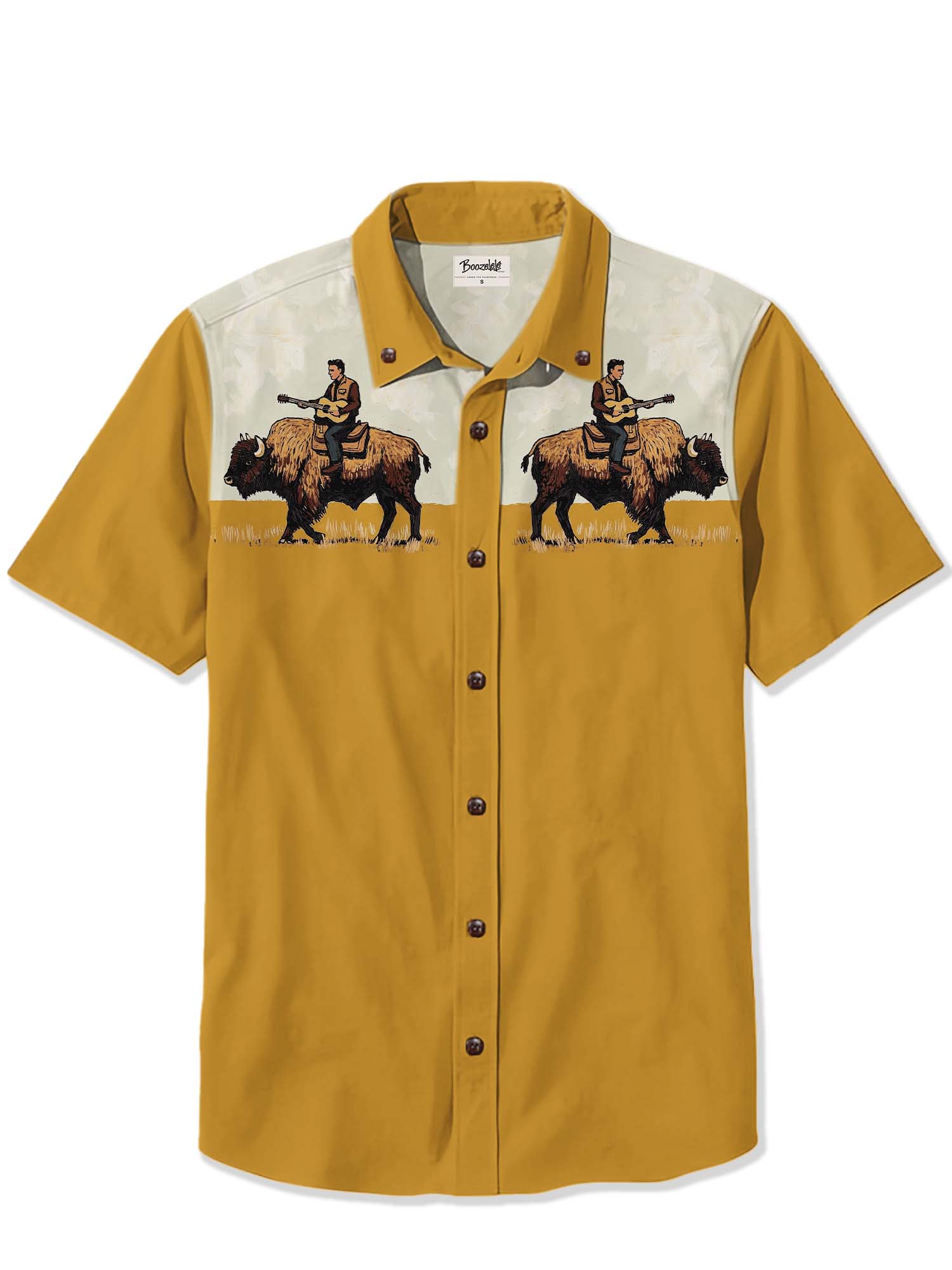 Cowboy Playing Guitar Riding A Bison - 100% Cotton Shirt