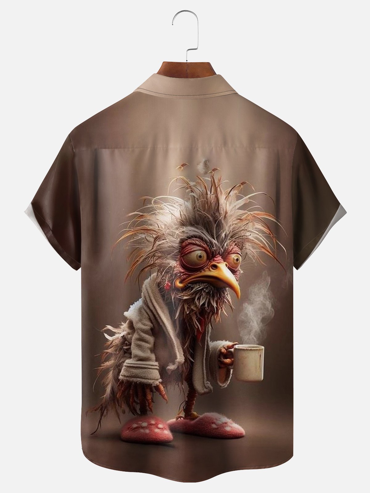 Moisture-wicking Coffee Drinking Chicken Chest Pocket Hawaiian Shirt