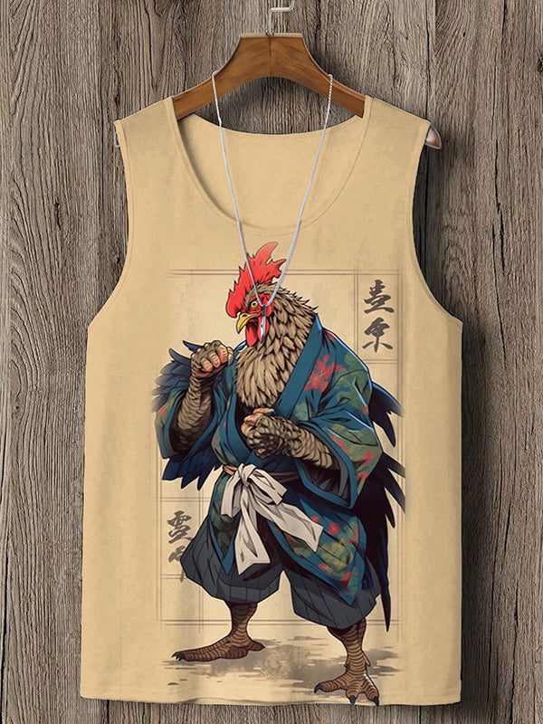 Men's Japanese Funny Cock Samurai Art Print Casual Tank Top