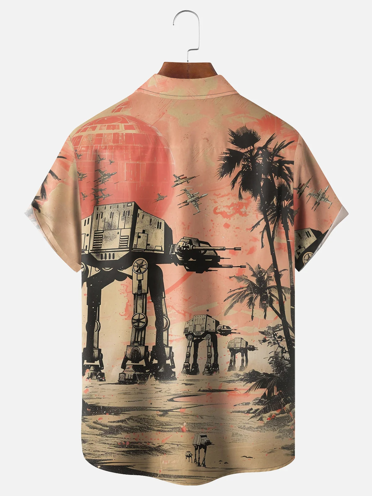 Moisture-wicking Star Robot Chest Pocket Hawaiian Shirt