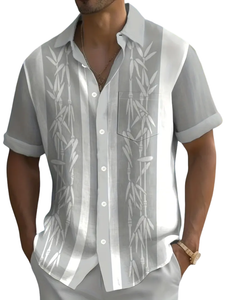 Men's Hawaiian Bamboo Print Pocket Short Sleeve Shirt