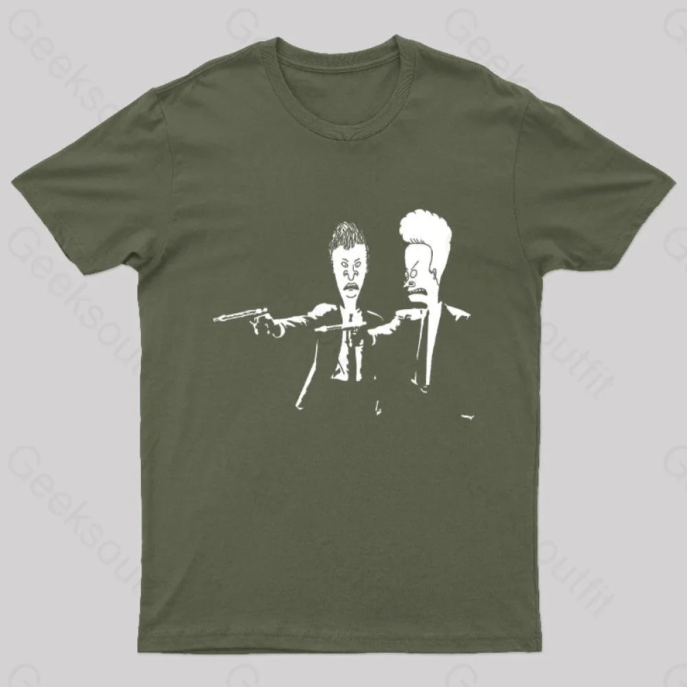 Beavis And Butthead Pulp Fiction Nerd T-Shirt Army Green / S