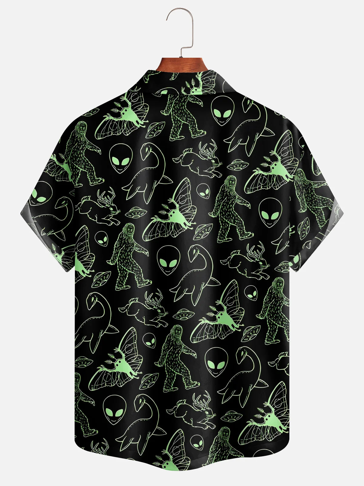 American Legend Alien Green Lines Cryptid Pattern Short Sleeve Aloha Shirt