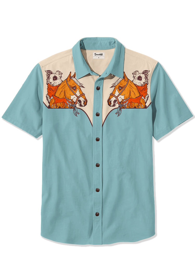 Western Dog On Horse - 100% Cotton Shirt