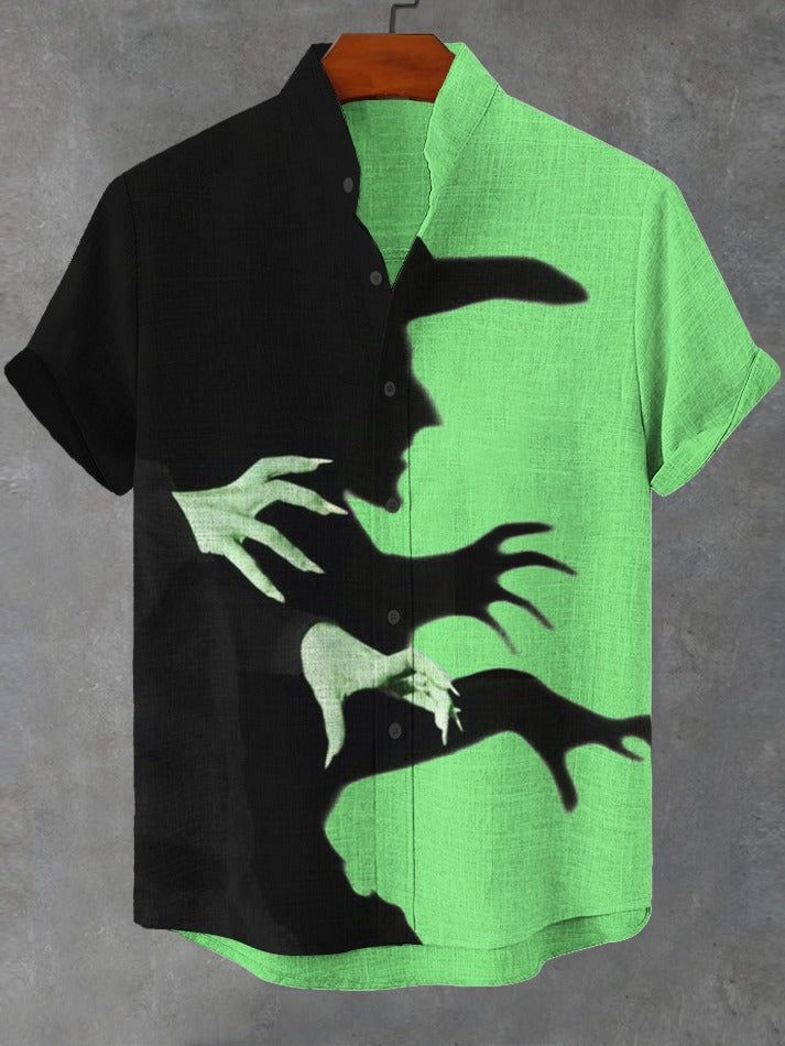 Men's Witch Shadow Art Print Linen Blend Shirt