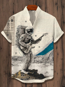 Men's Astronaut Playing Electric Guitar Sci-Fi Art Print Casual Shirt