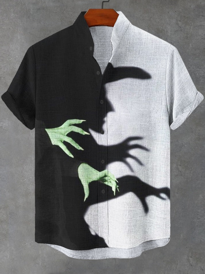 Men's Witch Shadow Art Print Linen Blend Shirt