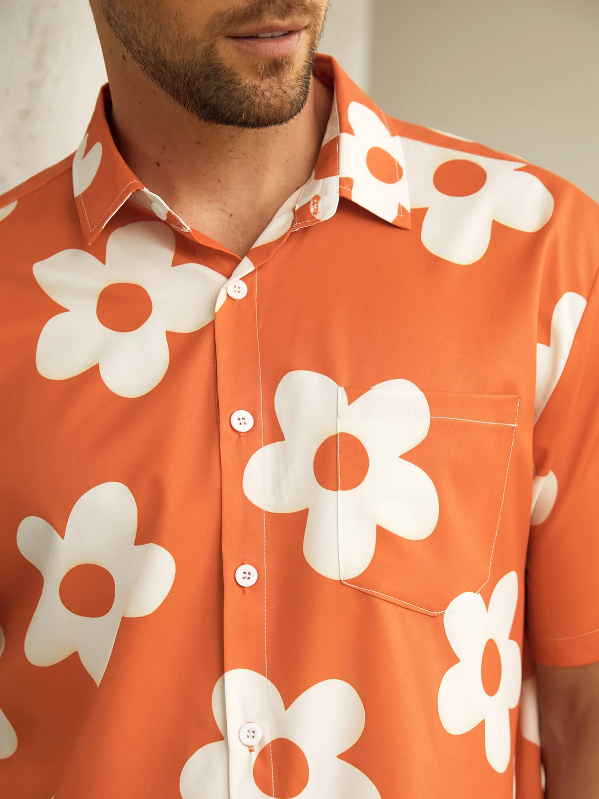 Floral Chest Pocket Short Sleeve Hawaiian Shirt