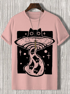 <💯Cotton>Men's UFO Abducts Cat Art Print Cotton Casual T-Shirt