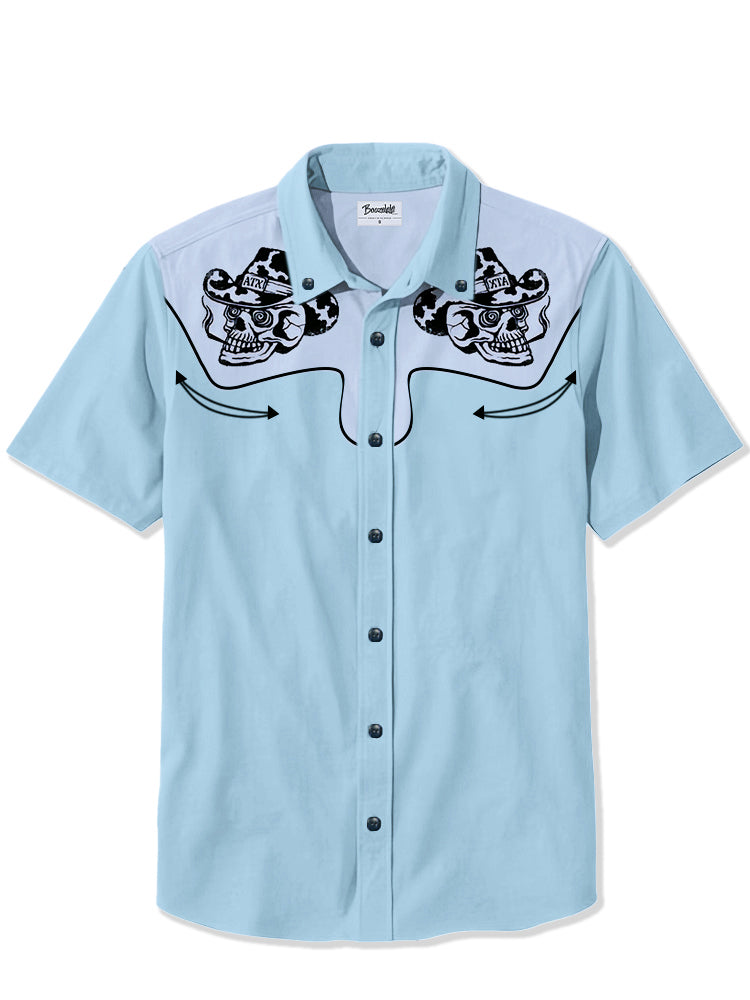 Smoking Skull Cowboy - 100% Cotton Shirt