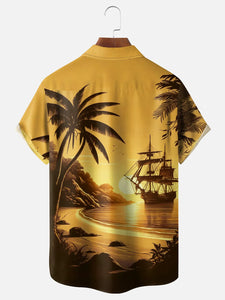 Moisture-wicking Seaside Resort Coconut Tree Hawaiian Shirt