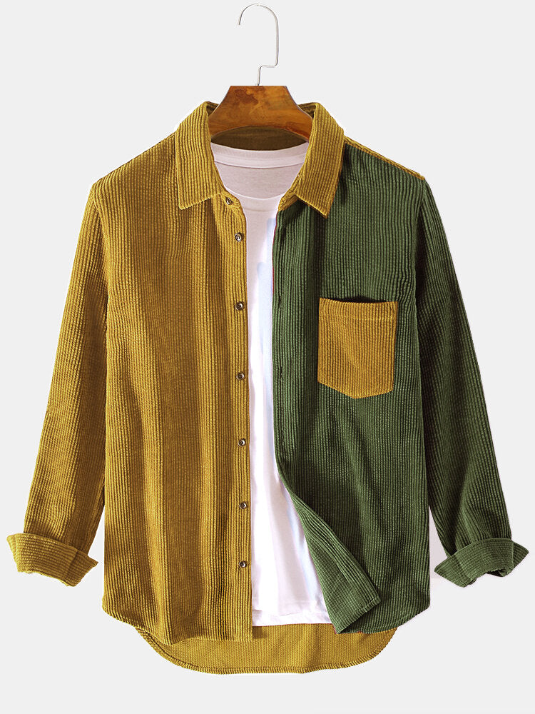 Corduroy Patchwork Long Sleeve Shirts