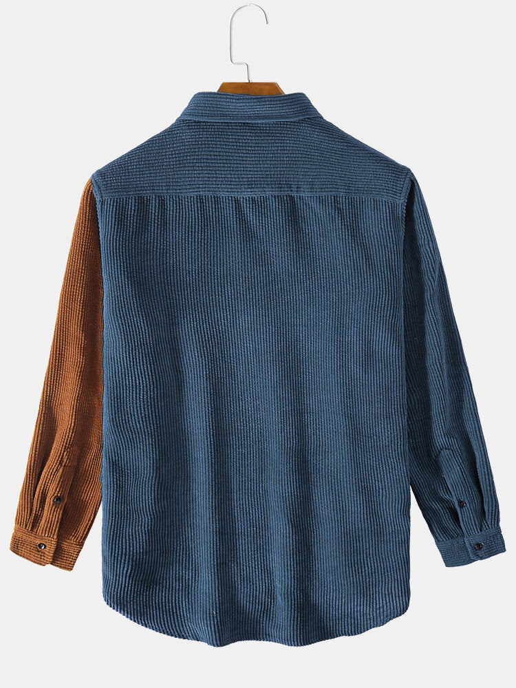 Corduroy Patchwork Long Sleeve Shirts