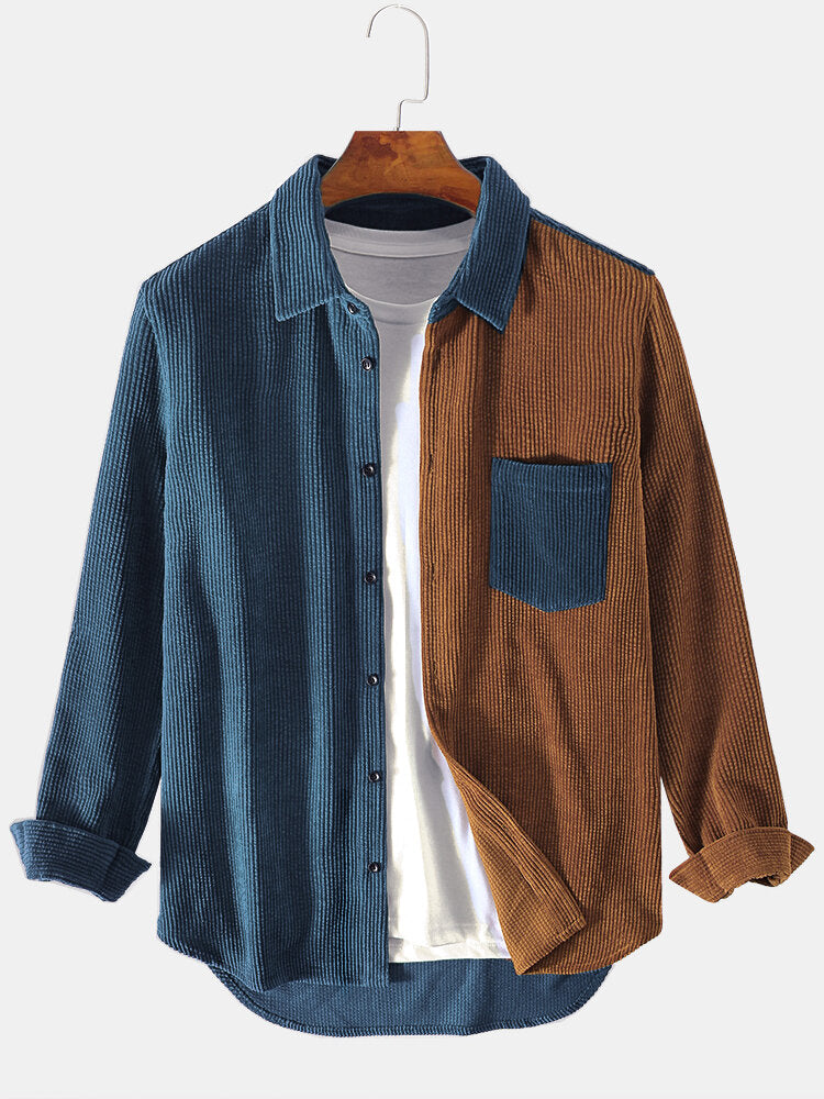 Corduroy Patchwork Long Sleeve Shirts