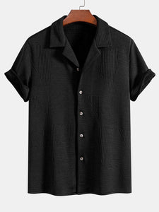 Short Sleeve Geometry Textured Cuban Shirt