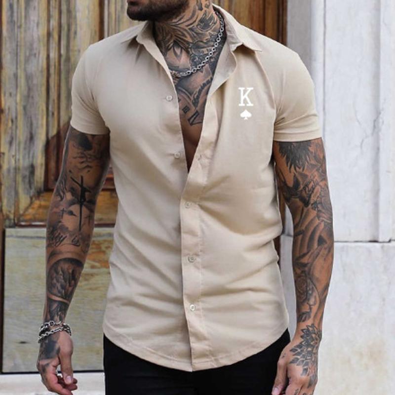 Men's Letter Print Simple Lapel Short Sleeve Shirt 30676073Y