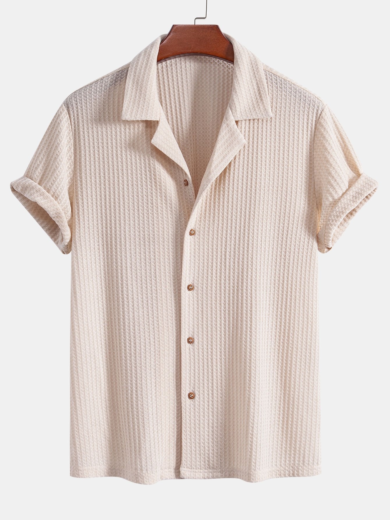 Short Sleeve Knitted Waffle Cuban Shirt