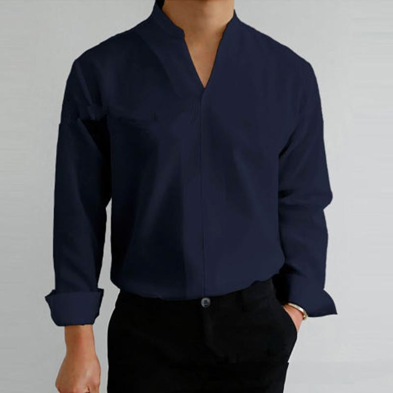 Men's Stand Collar Fitted Long Sleeve Shirt 47663072M