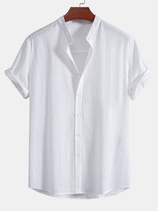 Linen Look Cotton Stand Collar Shirt