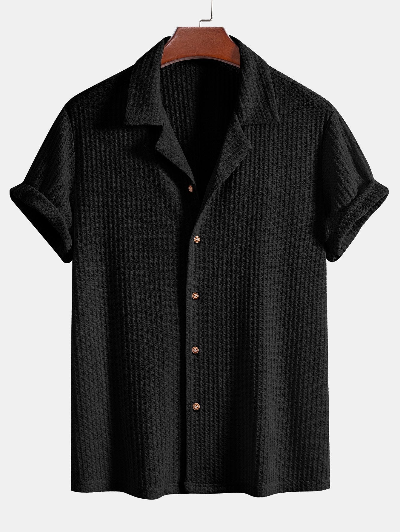 Short Sleeve Knitted Waffle Cuban Shirt