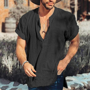 Men's Casual Solid Color Round Neck Short Sleeve Shirt 00444974M