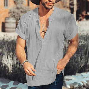 Men's Casual Solid Color Round Neck Short Sleeve Shirt 00444974M