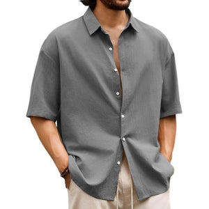 Men's Casual Solid Hawaiian Short Sleeve Shirt 27590616X