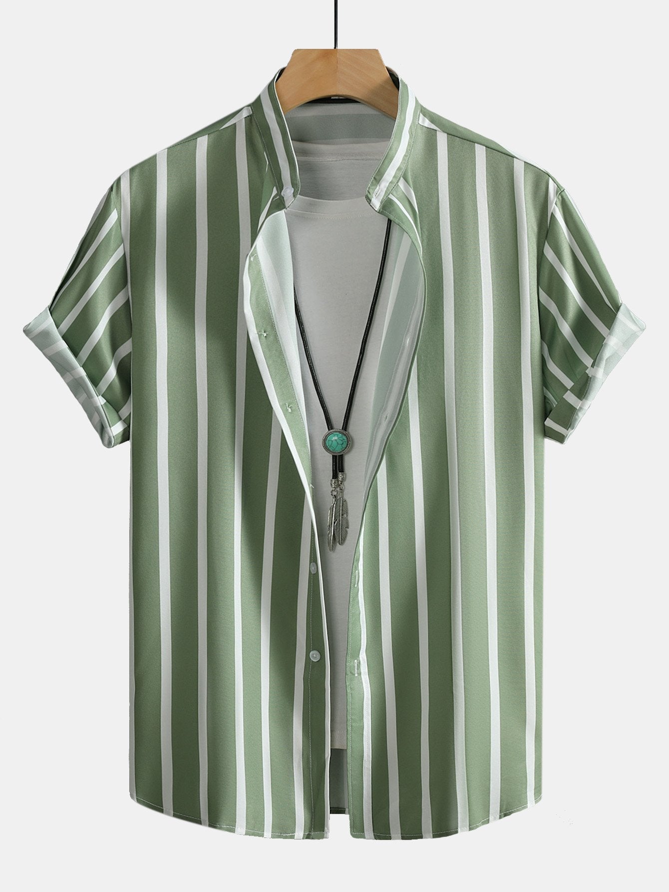 Striped Button Up Stand Collar Shirt