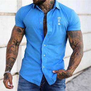 Men's Letter Print Simple Lapel Short Sleeve Shirt 30676073Y