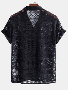 Short Sleeve Geometry Textured Cuban Shirt