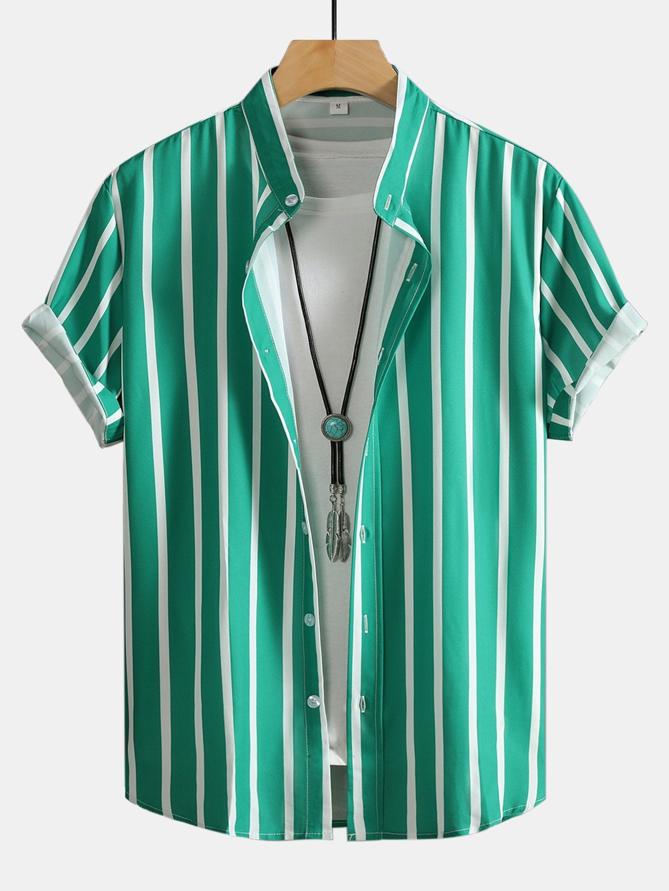 Striped Button Up Stand Collar Shirt