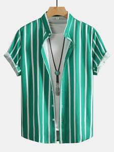 Striped Button Up Stand Collar Shirt