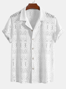 Short Sleeve Geometry Textured Cuban Shirt