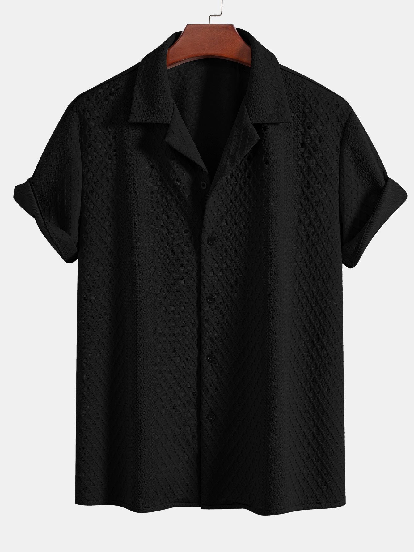 Rhombus Geometric Jacquard Textured Cuban Shirt