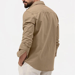 Men's Solid Lapel Breast Pocket Long Sleeve Cargo Shirt 02290668Z