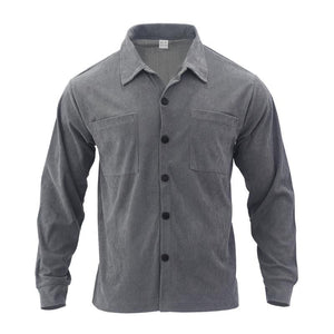 Men's Solid Loose Corduroy Lapel Multi-pocket Long Sleeve Shirt 47587642Z