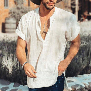 Men's Casual Solid Color Round Neck Short Sleeve Shirt 00444974M