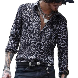 Men's Casual Leopard Print Long Sleeve Shirt 64197342M