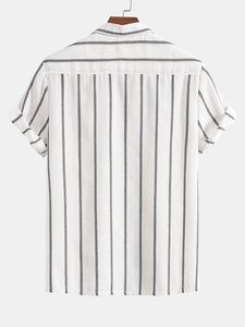 Cotton Blend Striped Cuban Shirt