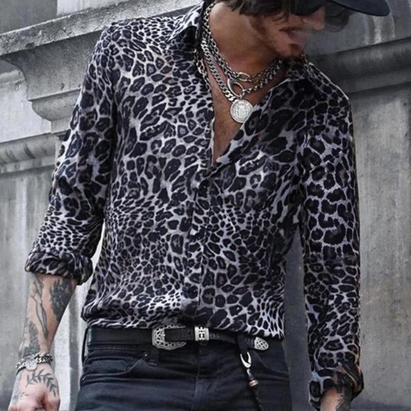 Men's Casual Leopard Print Long Sleeve Shirt 64197342M