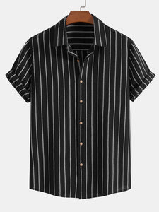 Cotton Blend Striped Button Up Shirt