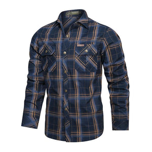 Men's Casual Cotton Plaid Long Sleeve Shirt 89270182M