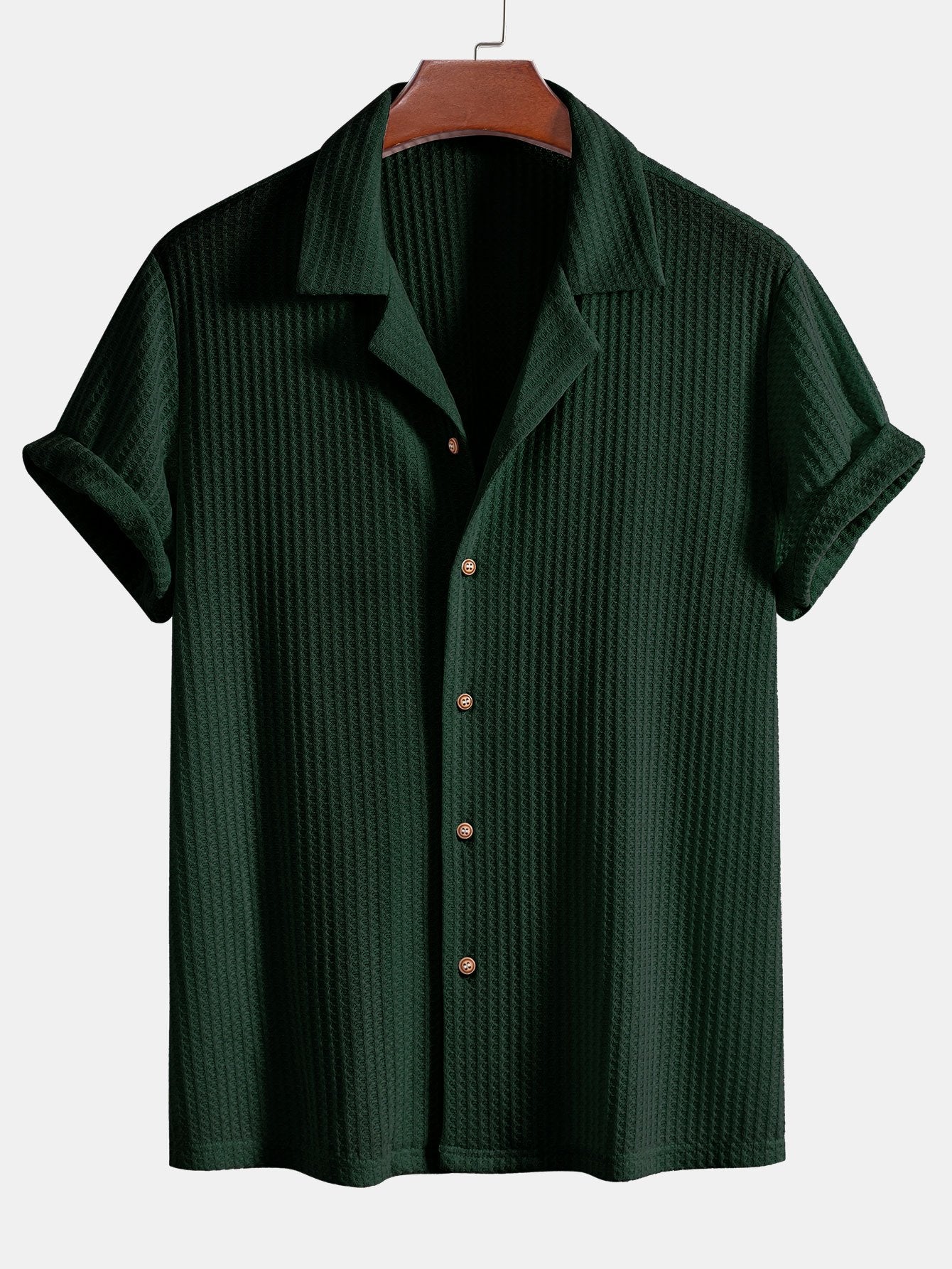 Short Sleeve Knitted Waffle Cuban Shirt