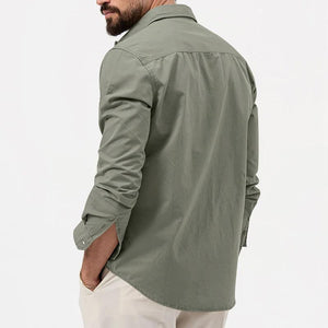 Men's Solid Lapel Breast Pocket Long Sleeve Cargo Shirt 02290668Z