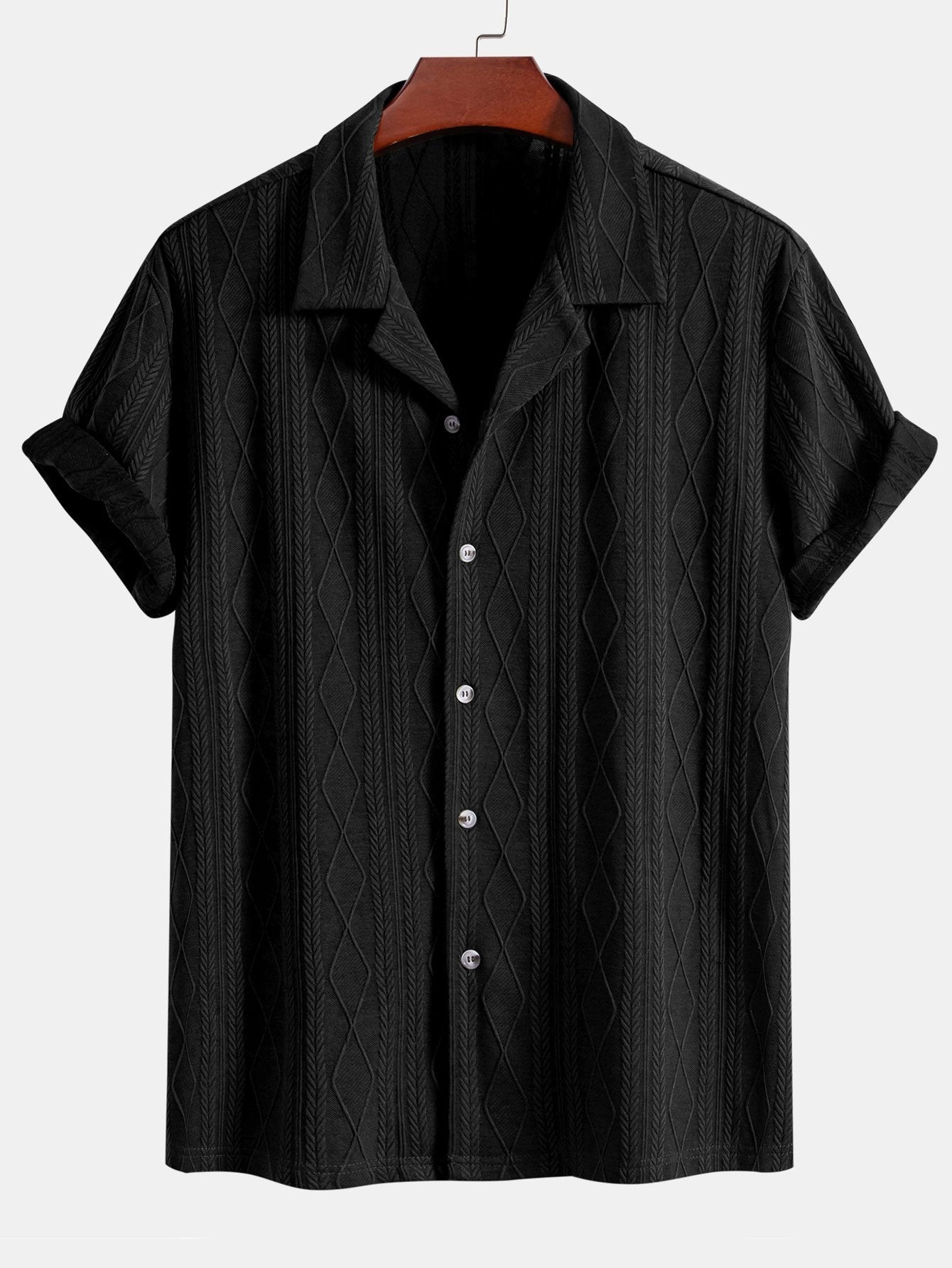 Knitted Geometric Rhombus Jacquard Cuban Shirt