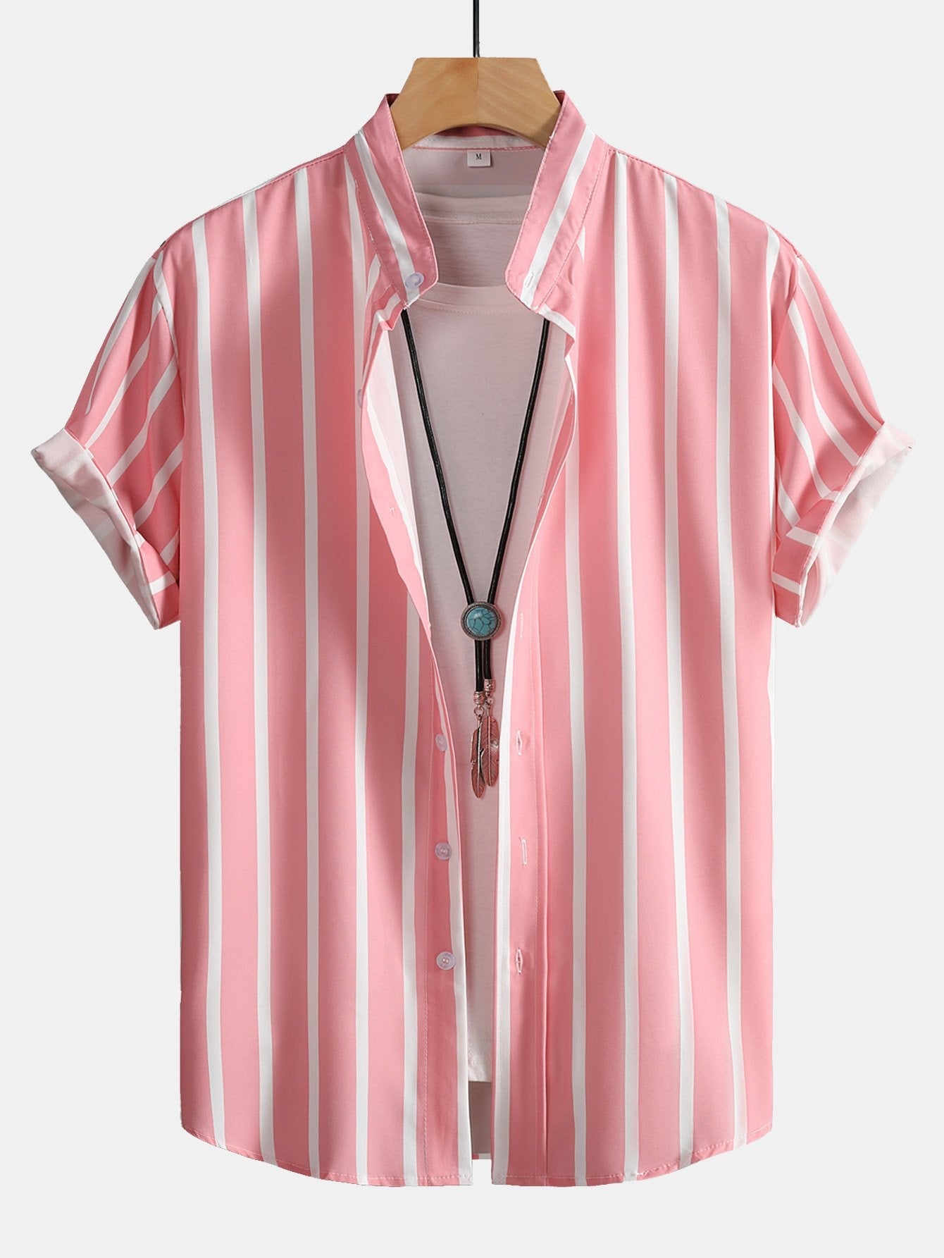 Striped Button Up Stand Collar Shirt