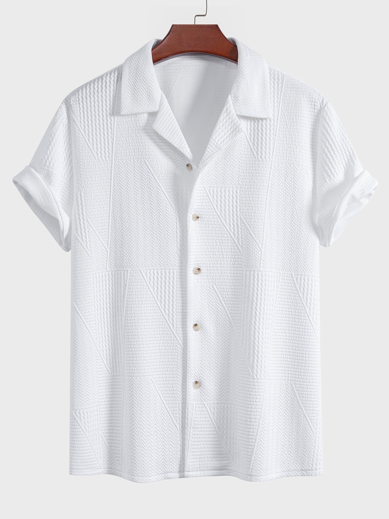 Short Sleeve Geometry Textured Cuban Shirt