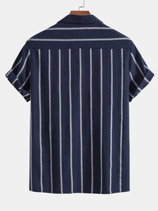 Cotton Blend Striped Cuban Shirt