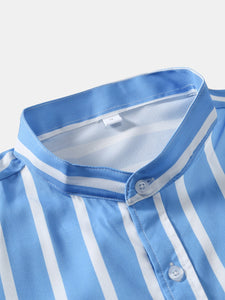 Striped Button Up Stand Collar Shirt